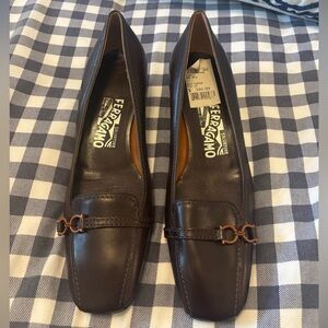 Salvatore Ferragamo Dark Brown Leather Flats